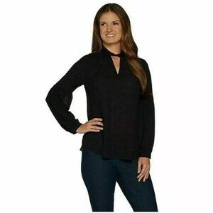 Laurie Felt Women's Woven Top Keyhole Detail Plus 2X Black Choker Dressy A301673